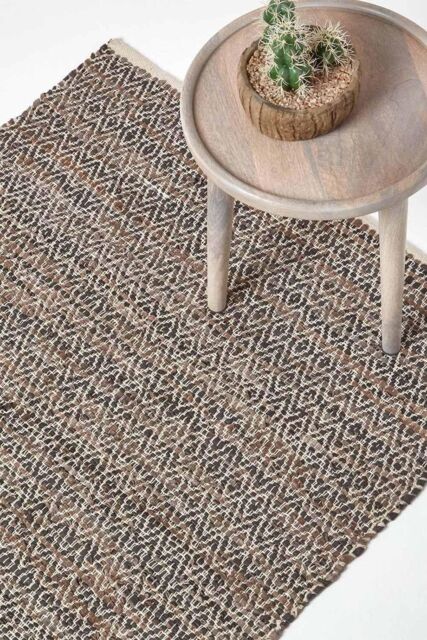 Homescapes Real Leather Handwoven Pattern Hall Runner, 66 x 200 cm in Brown - Size: 66 cm x 200 cm - image 1