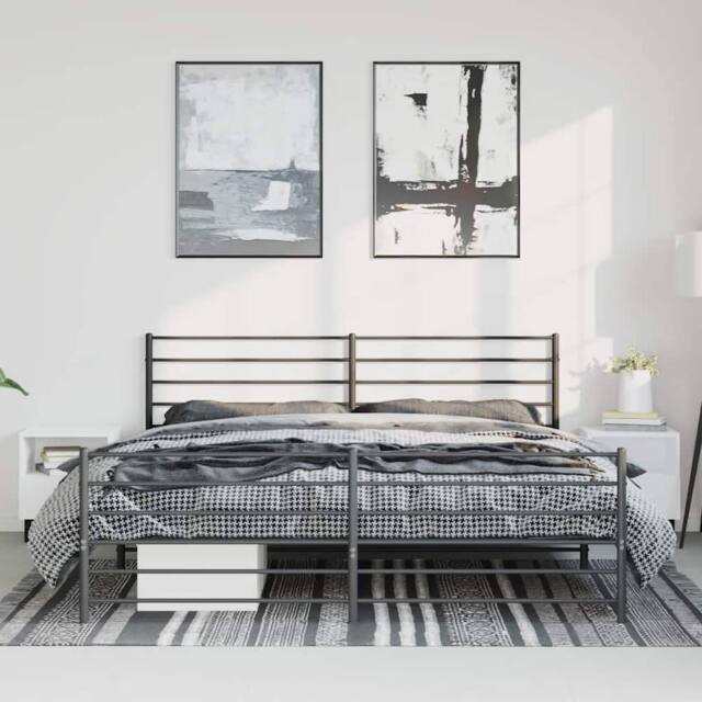 Berkfield Home Metal Bed Frame with Headboard & Footboard Black 183x213 cm - image 1