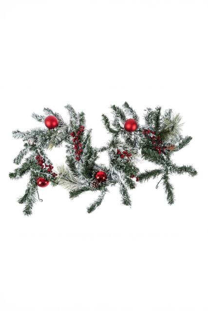 Homescapes Frosted Artificial Christmas Garland with Red Baubles - image 1