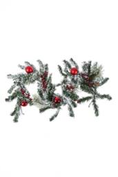 Homescapes Frosted Artificial Christmas Garland with Red Baubles - thumbnail 1