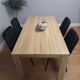 KOSY KOALA Modern Oak Effect Dining Table Set With 4 Black Velvet Chairs Dining Room Furniture in Brown - thumbnail 3
