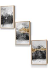 ARTZE Abstract Grey & Yellow Mountains Framed Wall Art - Small in Light Oak - Size: W33 cm x H45 cm x D20mm - thumbnail 1
