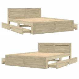 Berkfield Home Bed Frame with Headboard without Mattress Sonoma Oak 140x200 cm in Light Tan - thumbnail 8