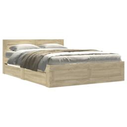 Berkfield Home Bed Frame with Headboard without Mattress Sonoma Oak 140x200 cm in Light Tan