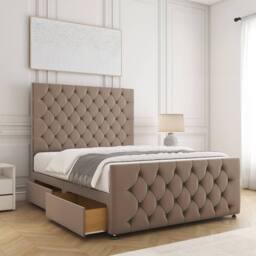 "BSSPOKE Maya Plush Velvet Divan Bed 54""Headboard & 2Drawers Same Side Mattress in Bronze - Size: Double"