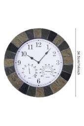 Living and Home 13.4 In Rustic Earth Tone Arabic Numerals Resin Wall Clock with Thermometer & Hygrometer for Living Room, Bedroom & Countryside Homes - thumbnail 9