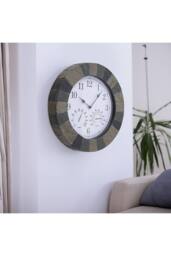 Living and Home 13.4 In Rustic Earth Tone Arabic Numerals Resin Wall Clock with Thermometer & Hygrometer for Living Room, Bedroom & Countryside Homes - thumbnail 2