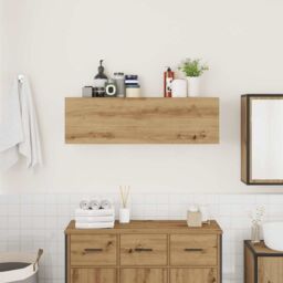 Berkfield Home Bathroom Wall Cabinet Artisan Oak 100x25x30 cm Engineered Wood in Brown - Size: 100 x 25 x 30 cm - thumbnail 3