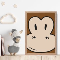 ARTZE Cute Cartoon Style Monkey Face Framed Print SIZE: A2 with Oak Frame in Brown - Size: A4 - thumbnail 2