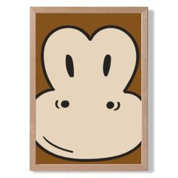 ARTZE Cute Cartoon Style Monkey Face Framed Print SIZE: A2 with Oak Frame in Brown - Size: A4