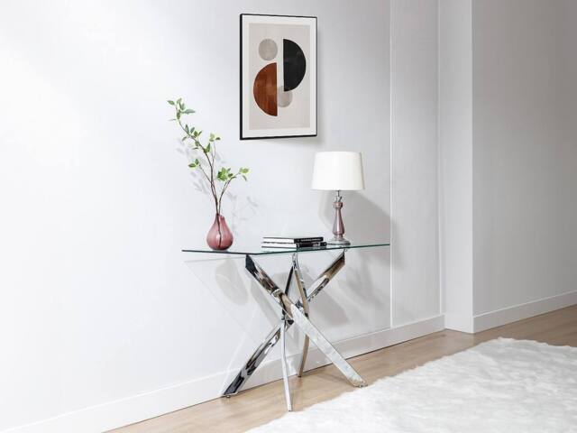 Vente-unique Tempered Glass & Chromed Metal Console Table - Transparent - COSIMA in Clear - image 1