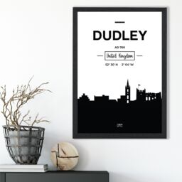 ARTZE Dudley Black & White City Skyline Framed Print SIZE: A4 with Black Frame - thumbnail 2