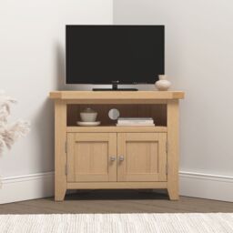 Seconique Windsor Ivory Corner TV Unit (Fully Assembled) in Light Oak
