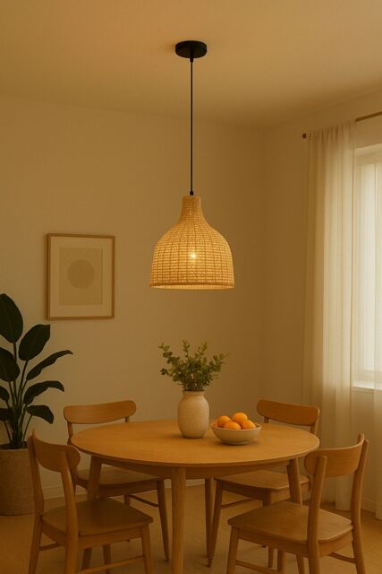 Living and Home Rattan-Woven Pendant Light in Natural - image 1