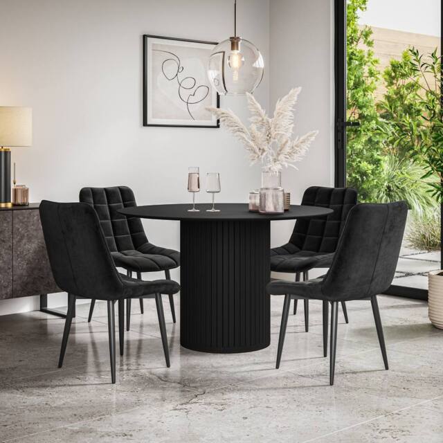 More4Homes Arlo Black Table Top W Black Legs + Nova Velvet Dining Chair Set Of 4 - image 1
