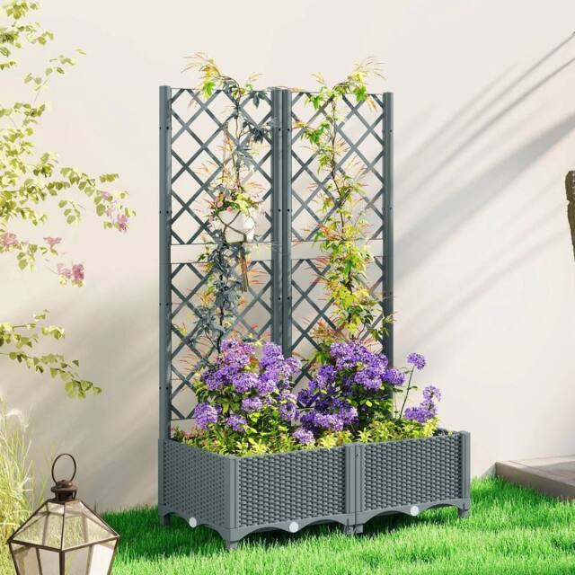 EONLION Plastic Planter Box with Trellis in Grey - Size: 100g - image 1