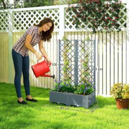 EONLION Plastic Planter Box with Trellis in Grey - Size: 100g - thumbnail 2