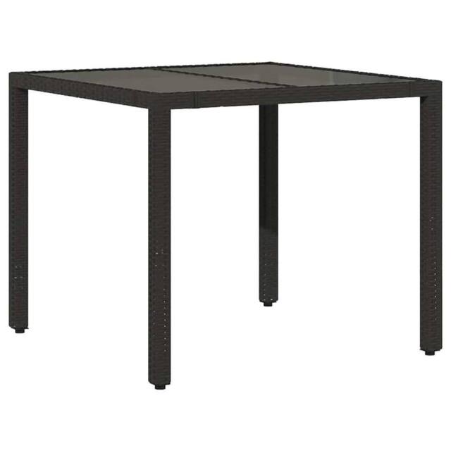 Berkfield Home Garden Table with Glass Top Black 90x90x75 cm Poly Rattan - Size: 90 x 90 x 75 cm - image 1