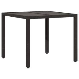 Berkfield Home Garden Table with Glass Top Black 90x90x75 cm Poly Rattan - Size: 90 x 90 x 75 cm - thumbnail 6