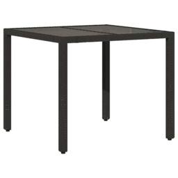 Berkfield Home Garden Table with Glass Top Black 90x90x75 cm Poly Rattan - Size: 90 x 90 x 75 cm - thumbnail 1