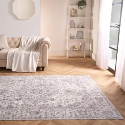 OHS Vintage Print Washable Rug Non Slip Floor Carpet Area Mat Runners in Grey - Size: 66 cm x 200 cm - thumbnail 1