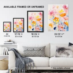 Artery8 Wall Art Print Delicate Wildflowers Pastel Watercolour Flowers Framed - Size: A4 - thumbnail 3