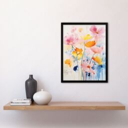 Artery8 Wall Art Print Delicate Wildflowers Pastel Watercolour Flowers Framed - Size: A4 - thumbnail 4