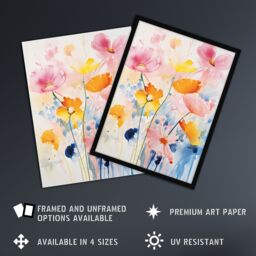 Artery8 Wall Art Print Delicate Wildflowers Pastel Watercolour Flowers Framed - Size: A4 - thumbnail 2