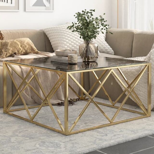 Berkfield Home Coffee Table Gold Stainless Steel & Tempered Glass - image 1
