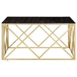 Berkfield Home Coffee Table Gold Stainless Steel & Tempered Glass - thumbnail 3