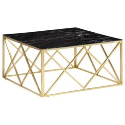 Berkfield Home Coffee Table Gold Stainless Steel & Tempered Glass - thumbnail 2