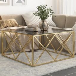 Berkfield Home Coffee Table Gold Stainless Steel & Tempered Glass - thumbnail 1