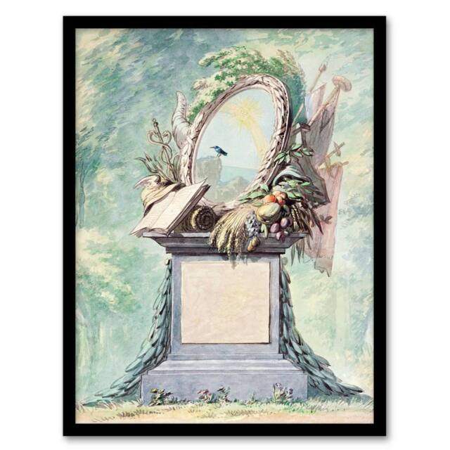 Artery8 Aert Schouman Framed Wall Art 18th Century Monument Design Watercolour in Green - Size: A4 - image 1