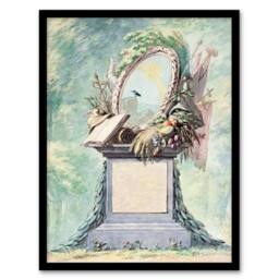 Artery8 Aert Schouman Framed Wall Art 18th Century Monument Design Watercolour in Green - Size: A4 - thumbnail 1