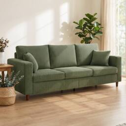 HOMCOM 3 Seater Sofa with Wide Seat, Corduroy Upholstered, Green