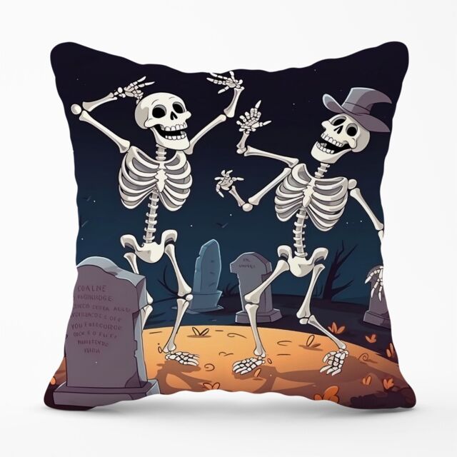Warren Reed - Designer Skeletons Dancing Cushions in Black - Size: 60 cm x 60 cm - image 1