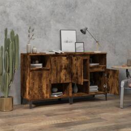 Berkfield Home Sideboards 2 pcs Smoked Oak 60x35x70 cm Engineered Wood in Brown - Size: 60 x 35 x 70 cm - thumbnail 3