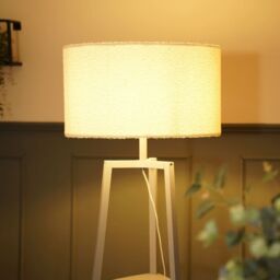 ValueLights Hiru Grey 3 Tier Wooden Shelf Floor Lamp with Boucle Drum Shade in Cream - thumbnail 2