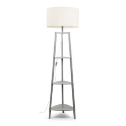 ValueLights Hiru Grey 3 Tier Wooden Shelf Floor Lamp with Boucle Drum Shade in Cream - thumbnail 5