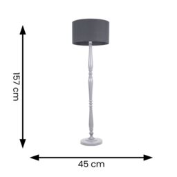 ValueLights Victoria Grey Wood Traditional Stem Floor Lamp with Fabric Drum Shade & LED Bulb in Charcoal - thumbnail 5
