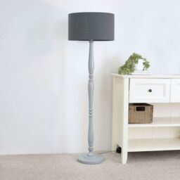 ValueLights Victoria Grey Wood Traditional Stem Floor Lamp with Fabric Drum Shade & LED Bulb in Charcoal - thumbnail 3