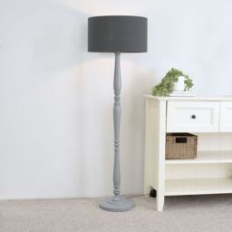 ValueLights Victoria Grey Wood Traditional Stem Floor Lamp with Fabric Drum Shade & LED Bulb in Charcoal - thumbnail 1