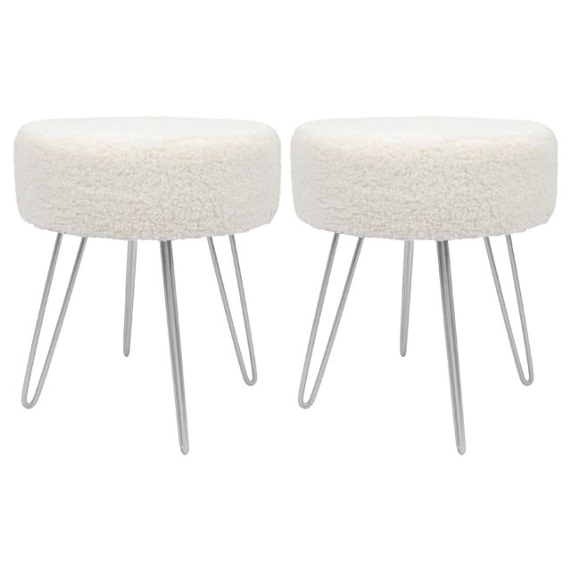 Harbour Housewares Round Cream Boucle Footstool - Hairpin Legs - H41 x D35cm - Pack of 2 in Silver - image 1