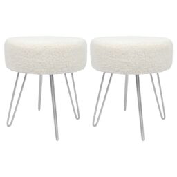Harbour Housewares Round Cream Boucle Footstool - Hairpin Legs - H41 x D35cm - Pack of 2 in Silver