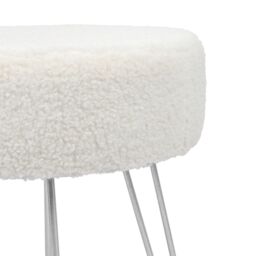 Harbour Housewares Round Cream Boucle Footstool - Hairpin Legs - H41 x D35cm - Pack of 2 in Silver - thumbnail 5