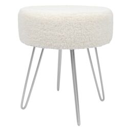 Harbour Housewares Round Cream Boucle Footstool - Hairpin Legs - H41 x D35cm - Pack of 2 in Silver - thumbnail 6