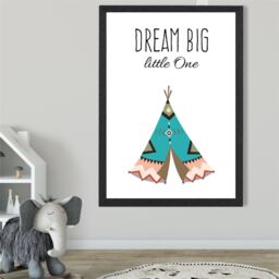 ARTZE Dream Big Tribal Quote Framed Print SIZE: A3 with Black Frame in Bright Blue - Size: A4 - thumbnail 2