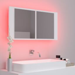 Berkfield Home LED Bathroom Mirror Cabinet White 90x12x45 cm - Size: 90 x 12 x 45 cm - thumbnail 5