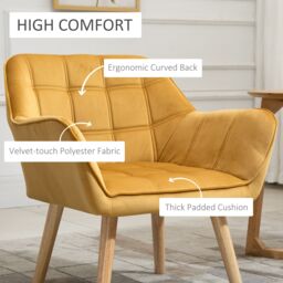 HOMCOM Modern Armchair Chair Accent Chair with Arms Wood Legs Set of 2 in Yellow - thumbnail 4