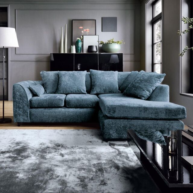 Abakus Direct Harriet Crushed Chenille Right Facing Corner Sofa in Dark Blue - image 1
